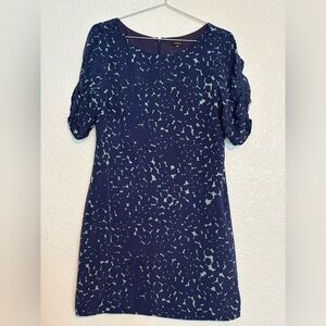 Tocca Navy and Light Blue Patterned Vintage Silk Short Dress